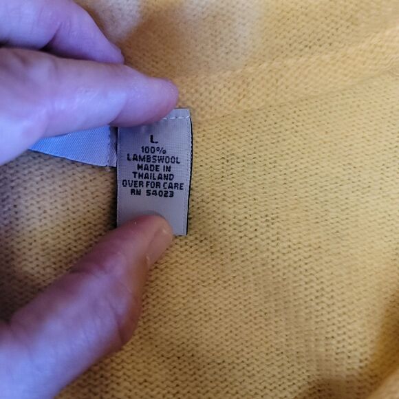 Old Navy Vtg 90s Yellow Full Zip Hooded 100% Lambs Wool Sweater Womens Size L - Picture 6 of 9